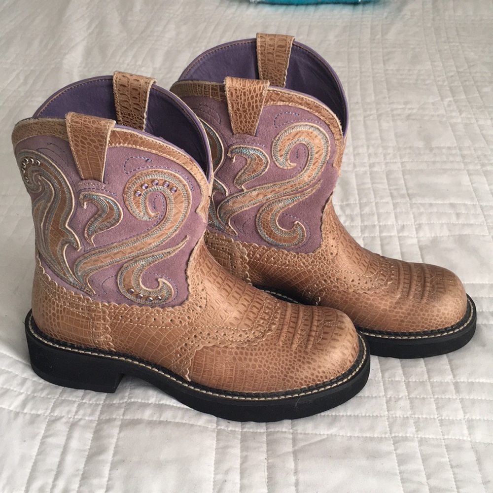 Purple and tan cowboy boots